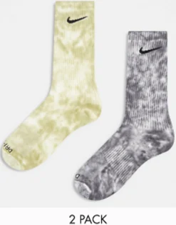 Socks & Tights*Nike Everyday Plus 2 Pack Socks In Tie Dye Grey And Khaki Multi