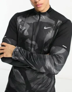 Sportswear*Nike Running Element Camo Half Zip Sweat In Black