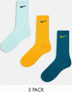 Socks*Nike Training Everyday Plus 3 Pack Socks In Teal, Jade And Orange Multi