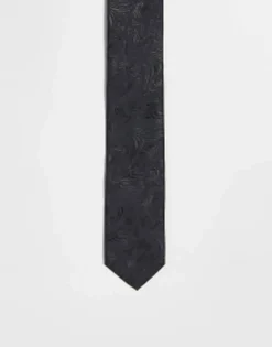 Ties*Noak Slim Tie In Swirl Jacquard Black