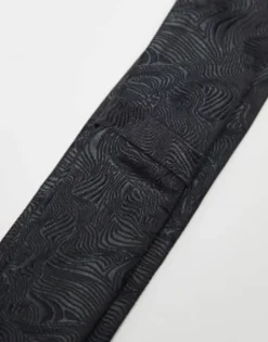 Ties*Noak Slim Tie In Swirl Jacquard Black