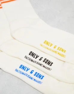 Socks*ONLY & SONS 3 Pack Tennis Socks With Weekend Print Antique White