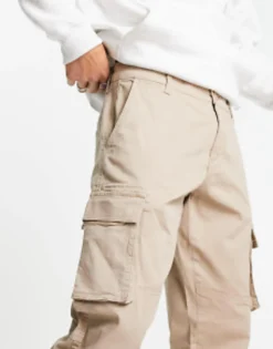 Trousers & Chinos*Only & Sons Cuffed Cargo Trousers In Slim Fit Stone Chinchilla