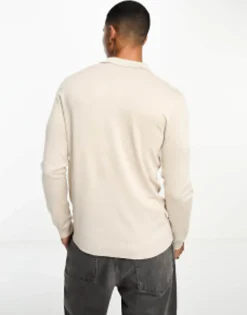 Polo Shirts*ONLY & SONS Longsleeve Knitted Polo In Beige Silver Lining