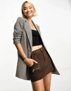 Suits & Tailoring*ONLY Double Breasted Blazer In Brown Check