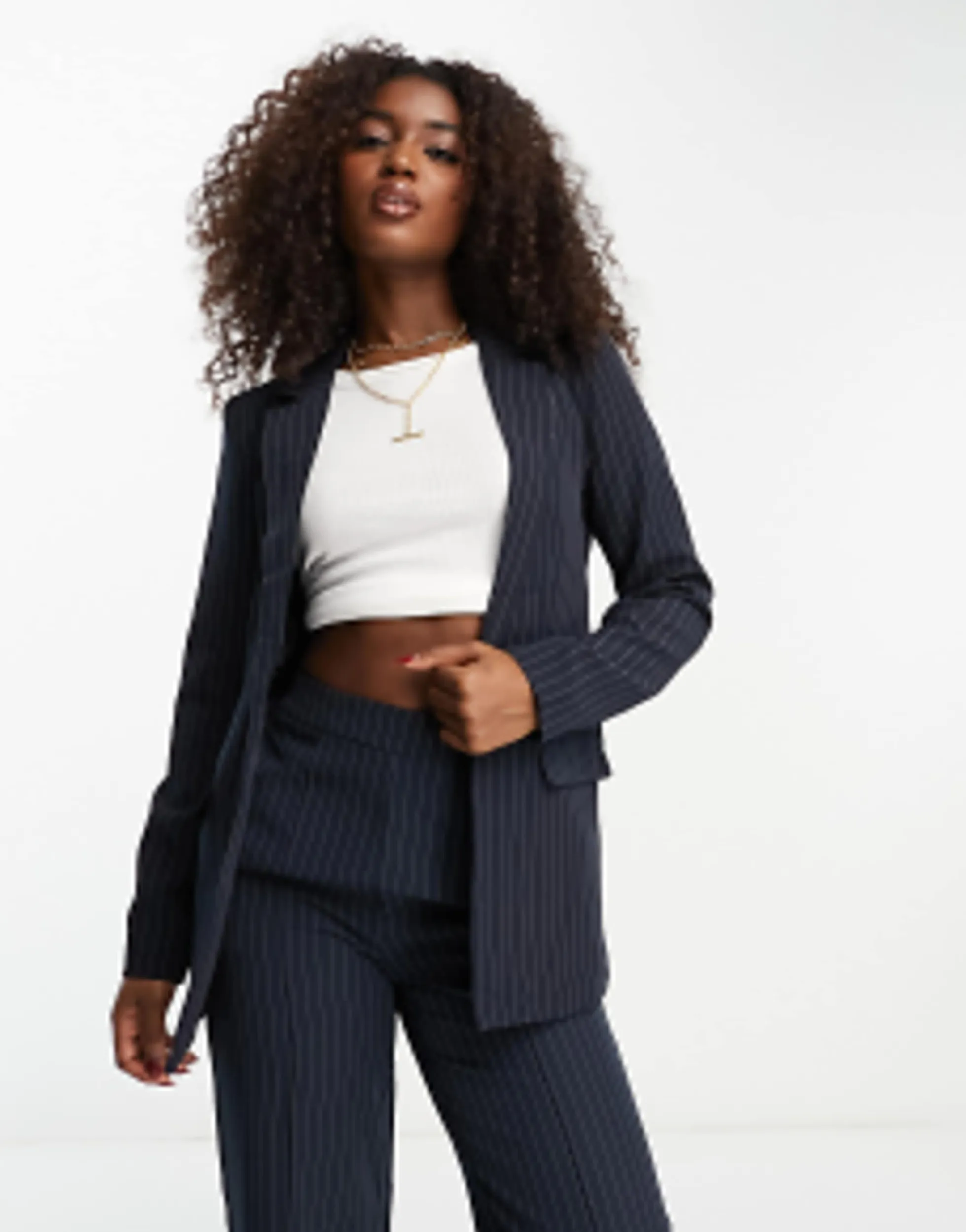 Suits & Tailoring*Pieces Tailored Blazer And Straight Leg Trouser In Navy Pinstripe
