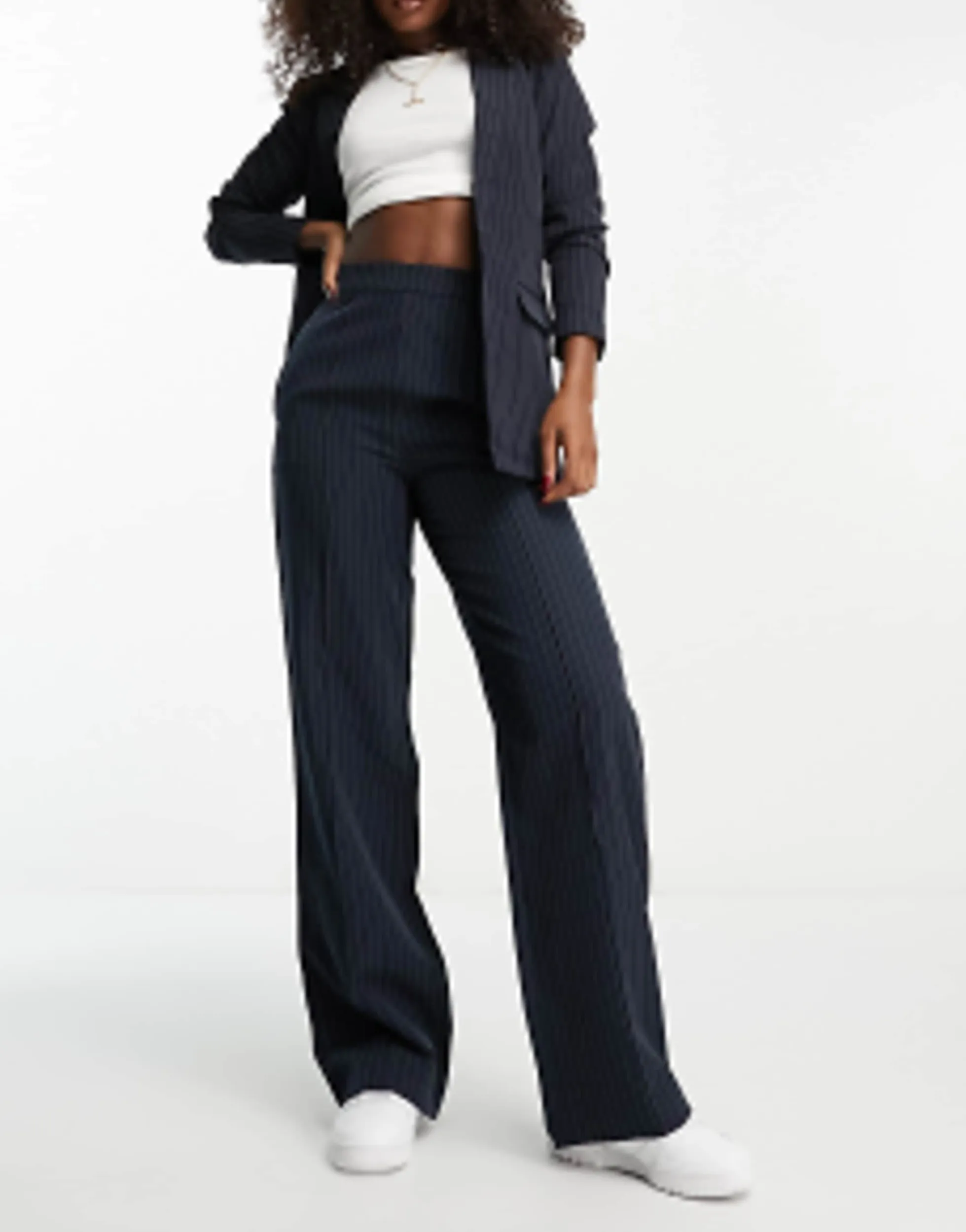 Suits & Tailoring*Pieces Tailored Blazer And Straight Leg Trouser In Navy Pinstripe