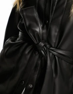 Shirts*Pimkie Leather Look Belted Shirt Jacket In Black