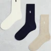 Socks & Tights*Polo Ralph Lauren 3 Pack Socks With Logo In White Cream Navy