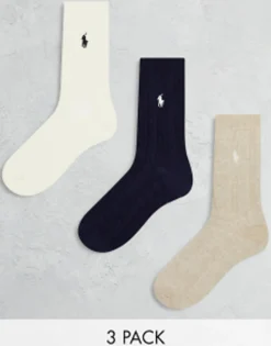Socks & Tights*Polo Ralph Lauren 3 Pack Socks With Logo In White Cream Navy