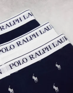 Underwear*Polo Ralph Lauren 3 Pack Trunks In White With All Over Pony Logo Navy