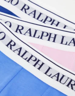 Underwear*Polo Ralph Lauren 3 Pack Trunks In Navy Blue Pink With Logo Waistband Ryl/Blu/Pink