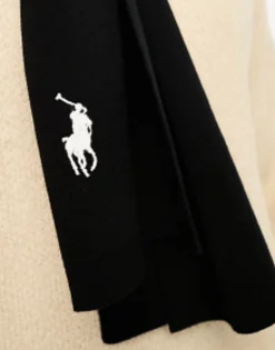 Scarves*Polo Ralph Lauren Ribbed Pima Cotton Scarf In Black With Logo Polo Black/Cream Pp