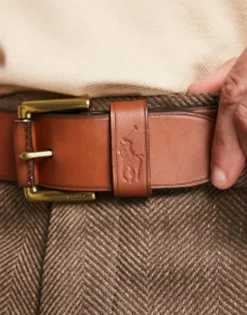 Belts*Polo Ralph Lauren Smooth Leather Belt In With Pony Logo Tan