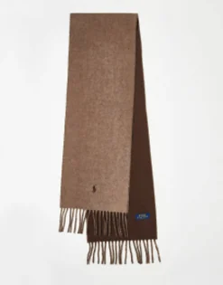 Scarves*Polo Ralph Lauren Wool Mix Reversible Scarf In /Brown With Pony Logo Tan