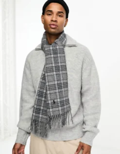Scarves*Polo Ralph Lauren Wool Scarf In Red Blue Check With Pony Logo Grey Plaid
