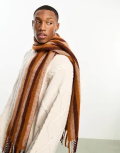 Scarves*PS Paul Smith Cosy Stripe Scarf In Orange