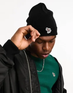 Beanies*PS Paul Smith Zebra Logo Knit Beanie In Black