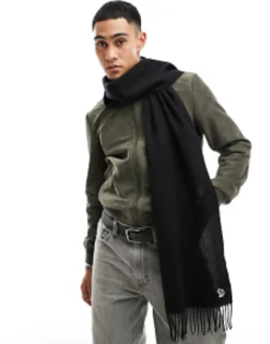 Scarves*PS Paul Smith Zebra Logo Knit Scarf In Black