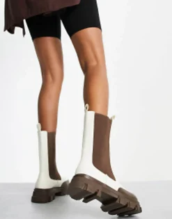 Chelsea Boots*Public Desire Exclusive Kira Calf Length Chelsea Boots With Contrast Sole In Off White