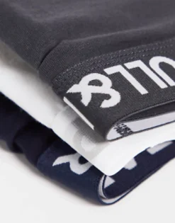 Underwear*Pull&Bear 3 Pack Boxers In White, Grey And Navy Multi