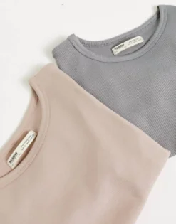 Multipacks*Pull&Bear 2 Pack Ribbed Baby Tee In Beige Charcoal