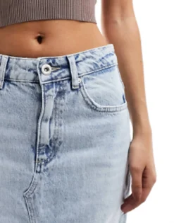 Skirts*Pull&Bear Denim Midi Skirt With Split Front In Bleached Wash Light Blue