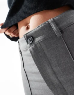 Trousers & Leggings*Pull&Bear High Waisted Seam Front Tailored Straight Leg Trouser In Grey