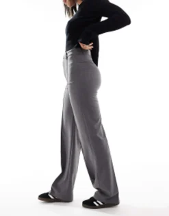Trousers & Leggings*Pull&Bear High Waisted Seam Front Tailored Straight Leg Trouser In Grey