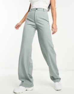 Suits & Tailoring*Pull&Bear High Waisted Tailored Straight Leg Trouser In Pale Blue Grey
