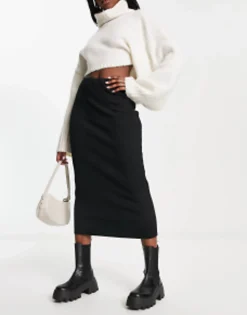 Skirts*Pull&Bear Ribbed Midaxi Skirt In Black