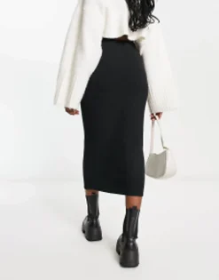Skirts*Pull&Bear Ribbed Midaxi Skirt In Black
