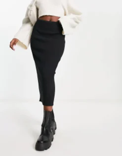 Skirts*Pull&Bear Ribbed Midaxi Skirt In Black