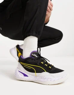 Sportswear*Puma Basketball Playmaker Spray Trainers In And Purple Black