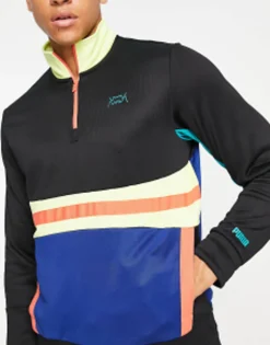 Sportswear*Puma Basketball Pullover 1/4 Zip Top In Colourblock And Yellow Black