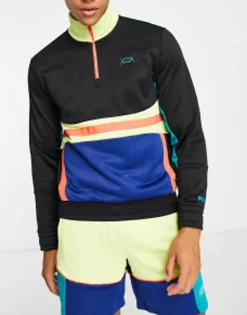 Sportswear*Puma Basketball Pullover 1/4 Zip Top In Colourblock And Yellow Black