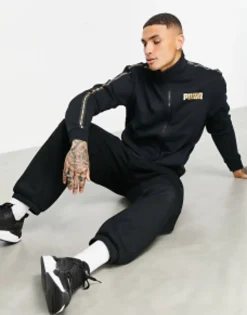 Sportswear*Puma Track Jacket In Black With Gold Taping Cotton Black