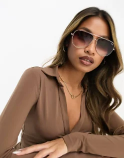 Sunglasses*Quay Australia Quay High Key Aviator Sunglasses In Brown Gold