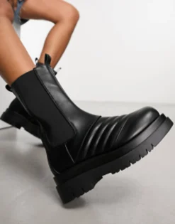 Chelsea Boots*Raid Adalee Stitch Detail Calf Length Boots In Black