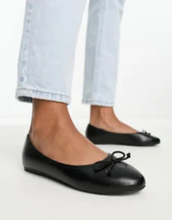 Flat Shoes*Raid Marie Ballet Flat With Bow In Black Black Pu