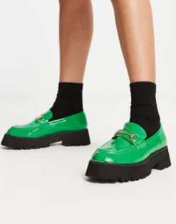 Loafers*Raid Monster Chunky Loafers In Patent Green