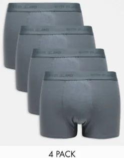 Underwear*River Island 4 Pack Trunks In Dark Grey Grey - Dark