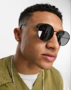 Sunglasses*River Island Flat Round Sunglasses In Black