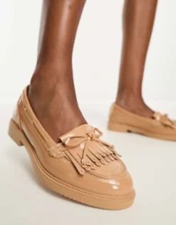 Loafers*River Island Fringed Detail Patent Loafer In Beige Beige - Light