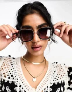 Sunglasses*River Island Oversized Glasses With Metal Rim In Brown