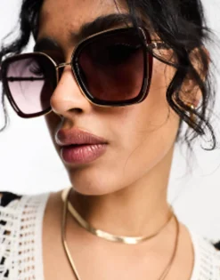 Sunglasses*River Island Oversized Glasses With Metal Rim In Brown