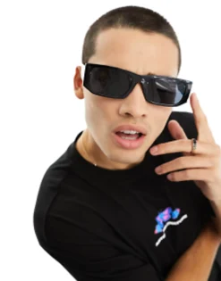 Sunglasses*River Island Square Sunglasses With Tort Arm Detailing In Black