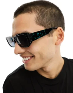 Sunglasses*River Island Square Sunglasses With Tort Arm Detailing In Black