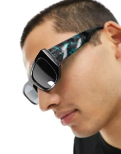 Sunglasses*River Island Square Sunglasses With Tort Arm Detailing In Black