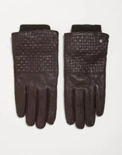 Gloves*River Island Woven Leather Gloves In Dark Brown Brown - Dark